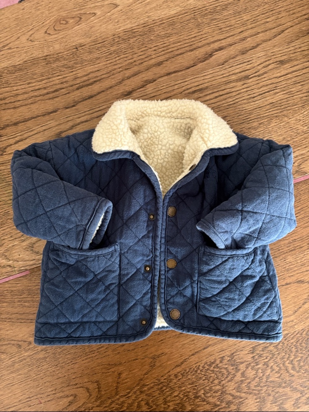 Rylee + Cru Quilted Navy Sherpa Liner Coat Reversible Jacket